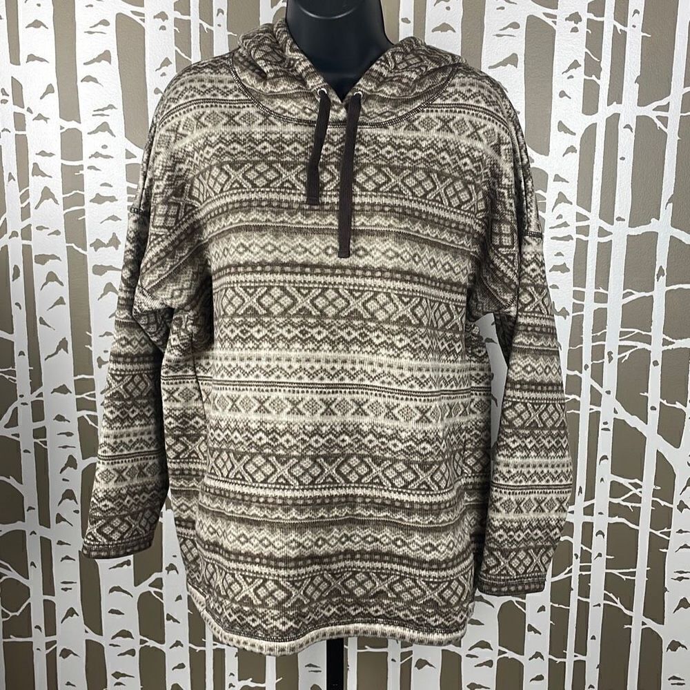 Ralph Lauren Active Printed Fleece Hooded Pullover Top 2X Brown, Tan, Cream